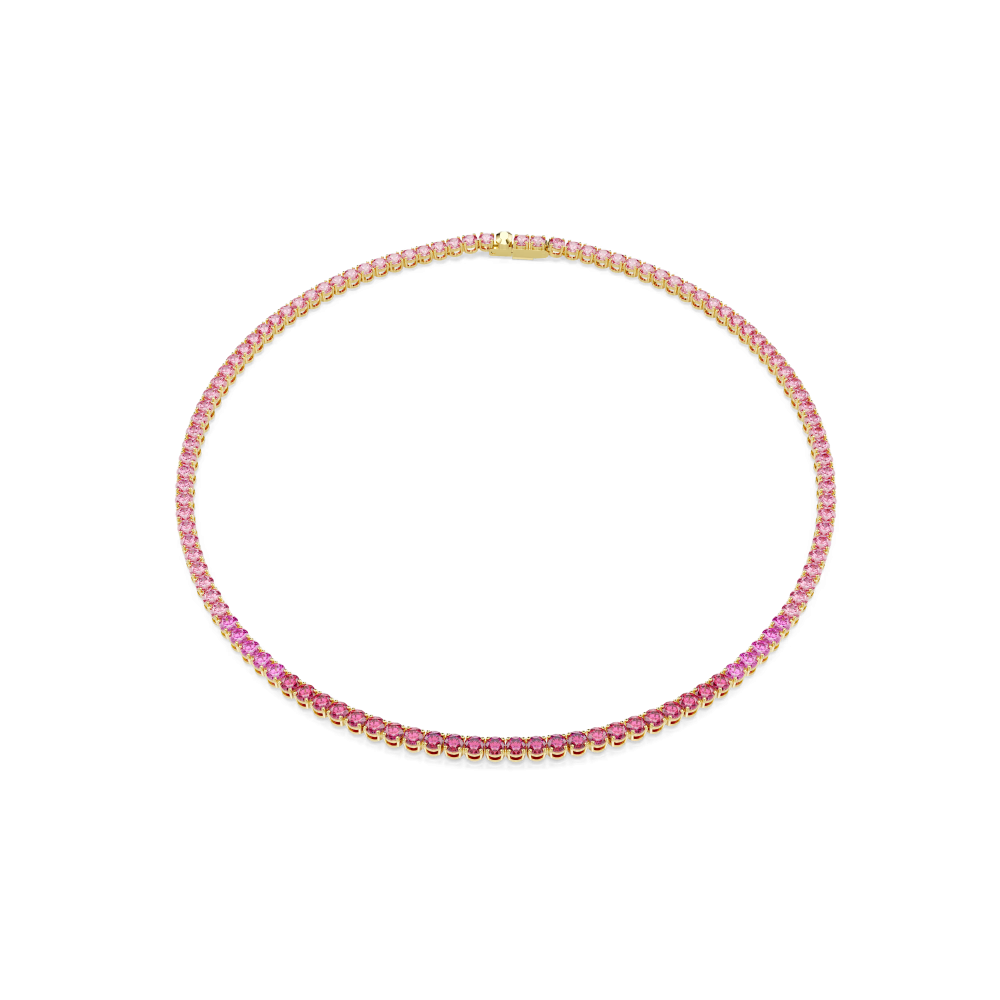 Collana Tennis Matrix Taglio Round, Rosa, Placcato color oro
