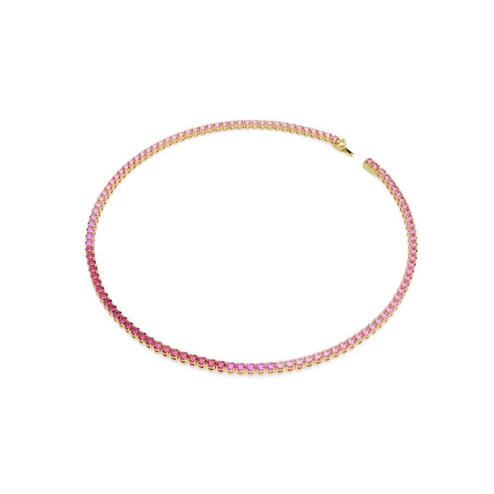 Collana Tennis Matrix Taglio Round, Rosa, Placcato color oro