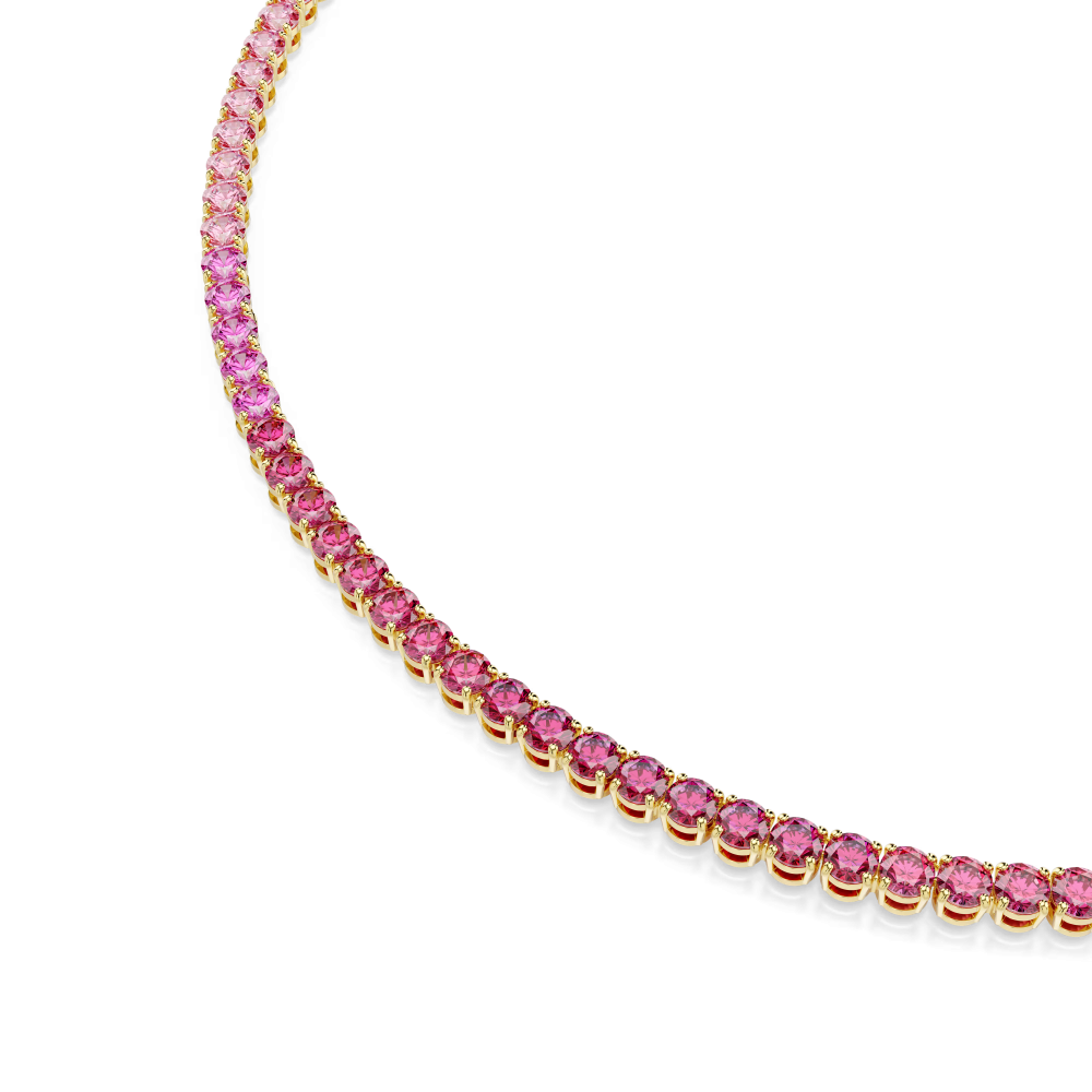 Collana Tennis Matrix Taglio Round, Rosa, Placcato color oro