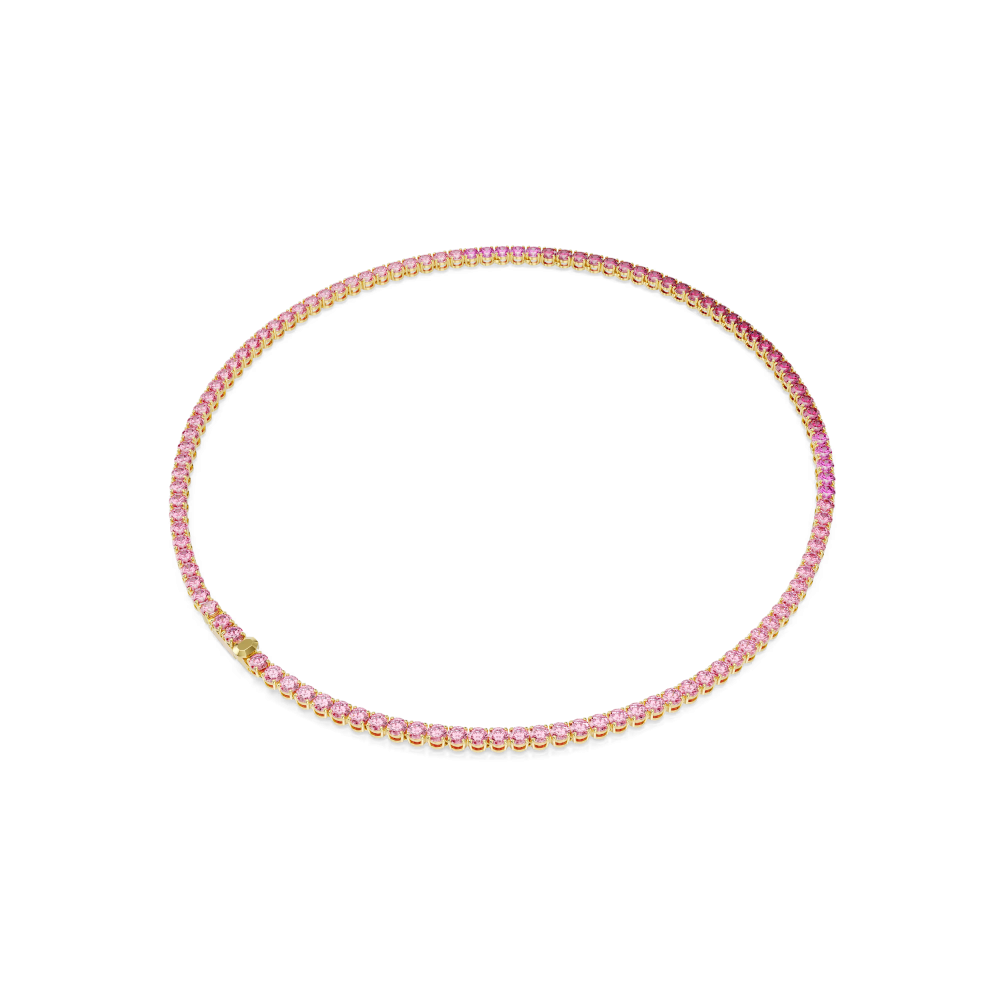 Collana Tennis Matrix Taglio Round, Rosa, Placcato color oro