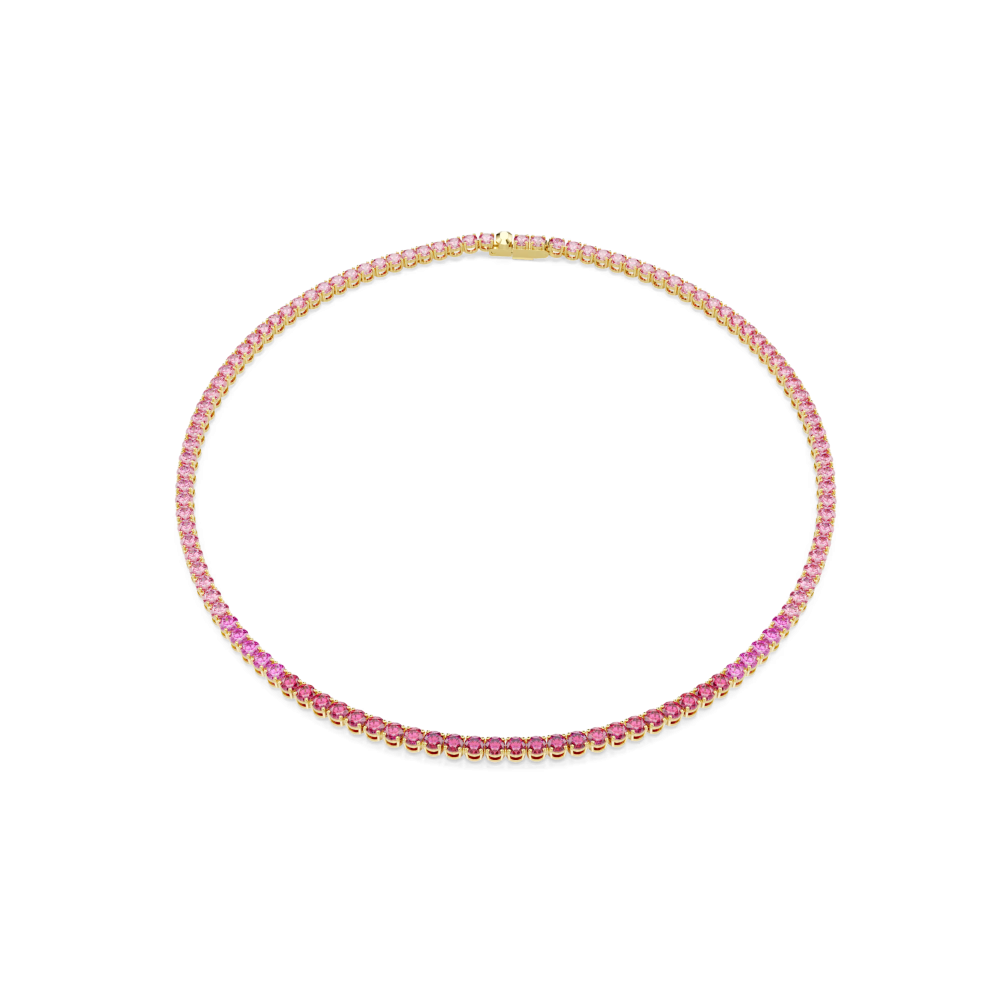 Collana Tennis Matrix Taglio Round, Rosa, Placcato color oro