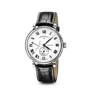 Orologio 8 jours grande taille bianco con cinturino in pelle Eberhard