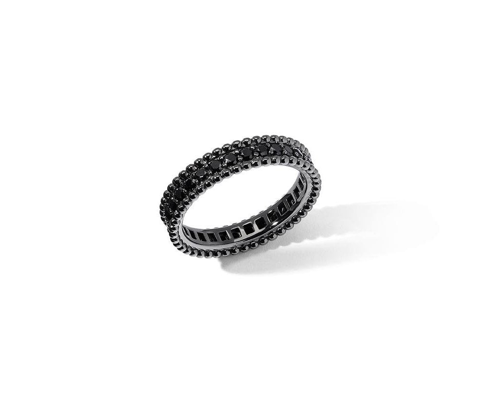 Anello In Argento 925‰ Rutenio Con Zirconi Neri - Comete Gioielli