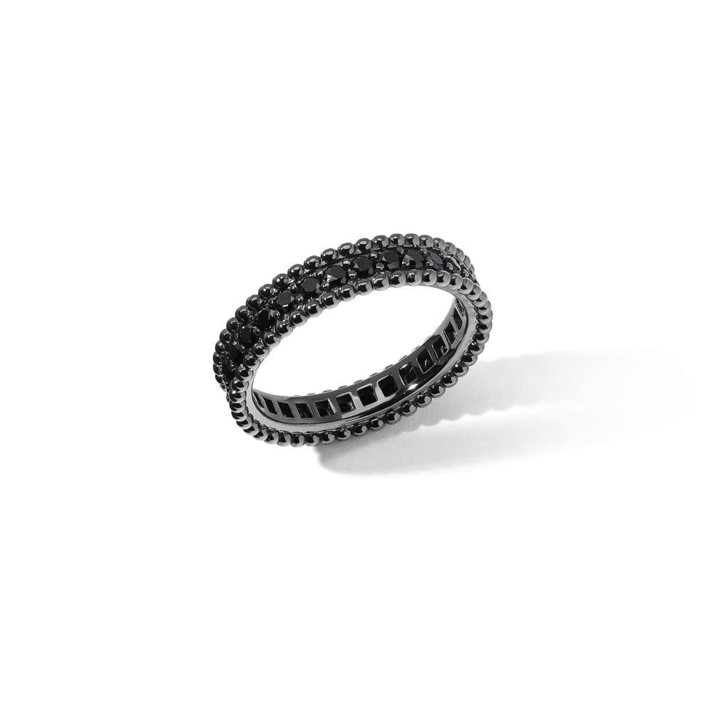 Anello In Argento 925‰ Rutenio, Zirconi Neri - Comete Gioielli