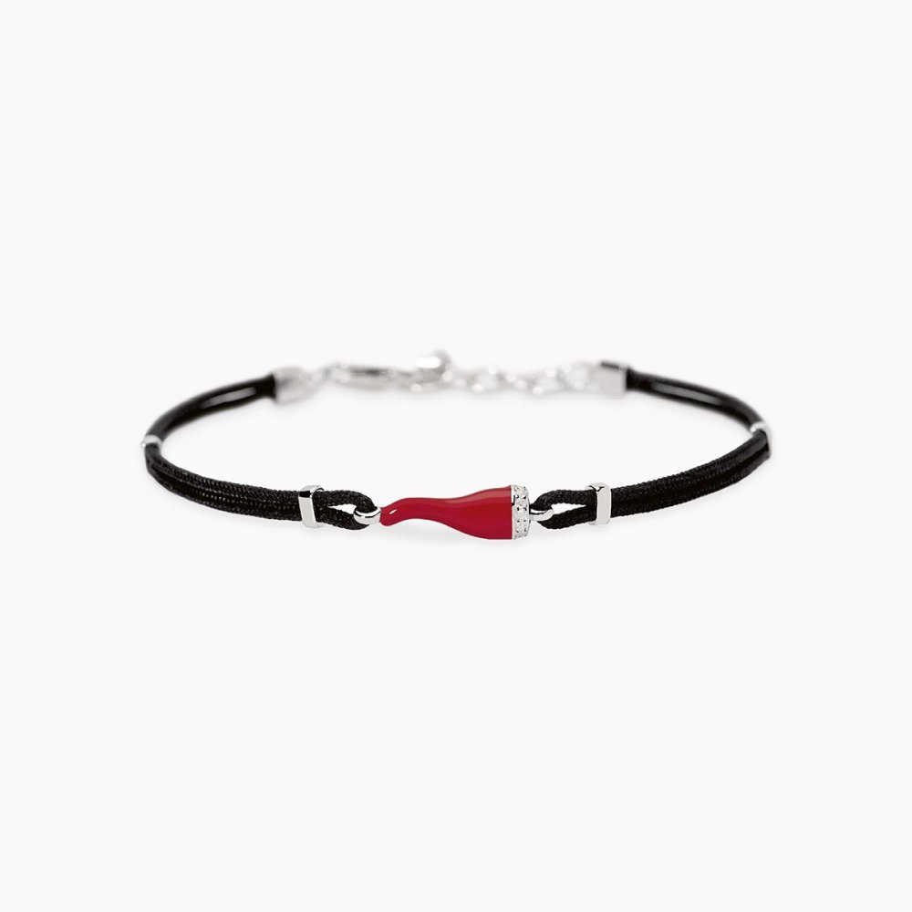 Bracciale In Argento 925 Smalto Nylon Zirconi - Mabina