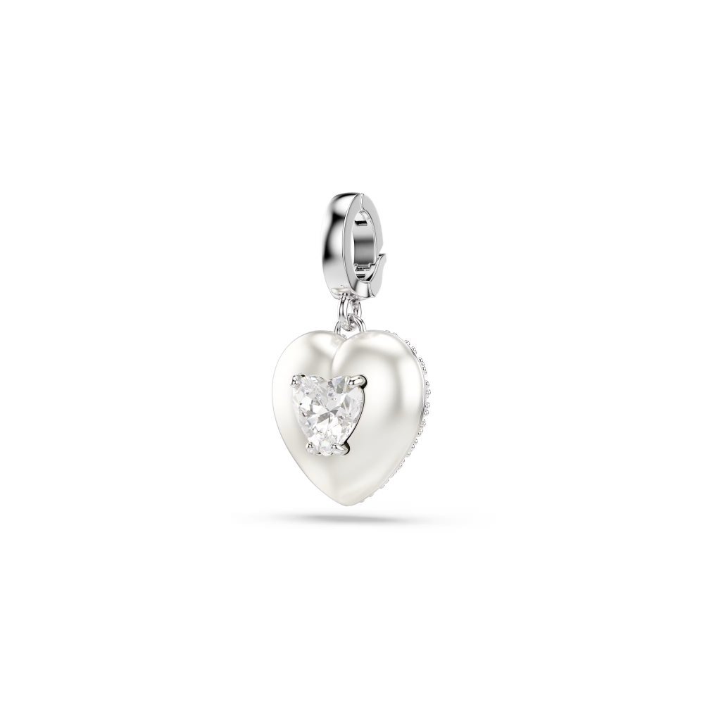 Charm Idyllia Taglio misto, Rivestimento color perla, Cuore, Bianco, Placcato rodio