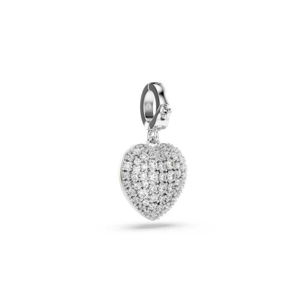 Charm Idyllia Taglio misto, Rivestimento color perla, Cuore, Bianco, Placcato rodio