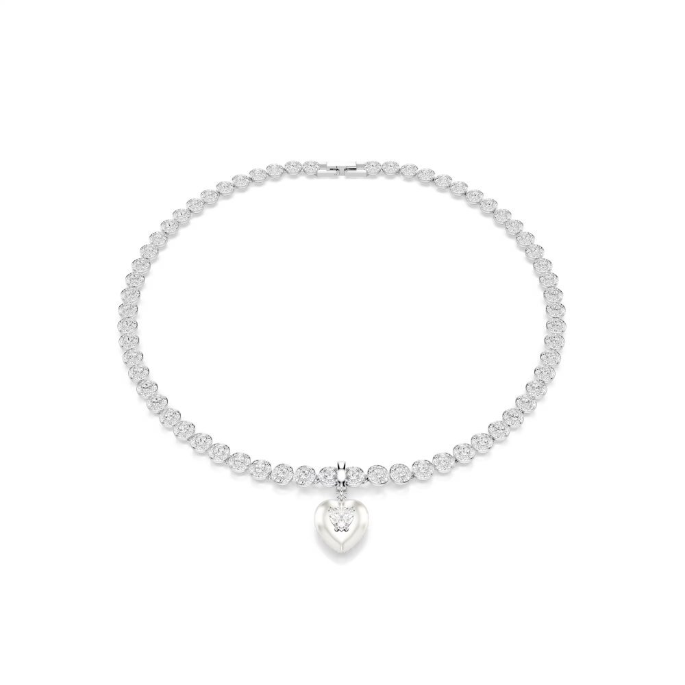 Charm Idyllia Taglio misto, Rivestimento color perla, Cuore, Bianco, Placcato rodio