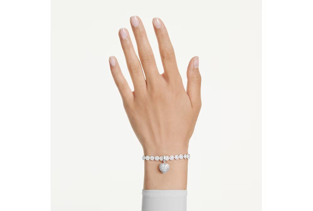 Charm Idyllia Taglio misto, Rivestimento color perla, Cuore, Bianco, Placcato rodio