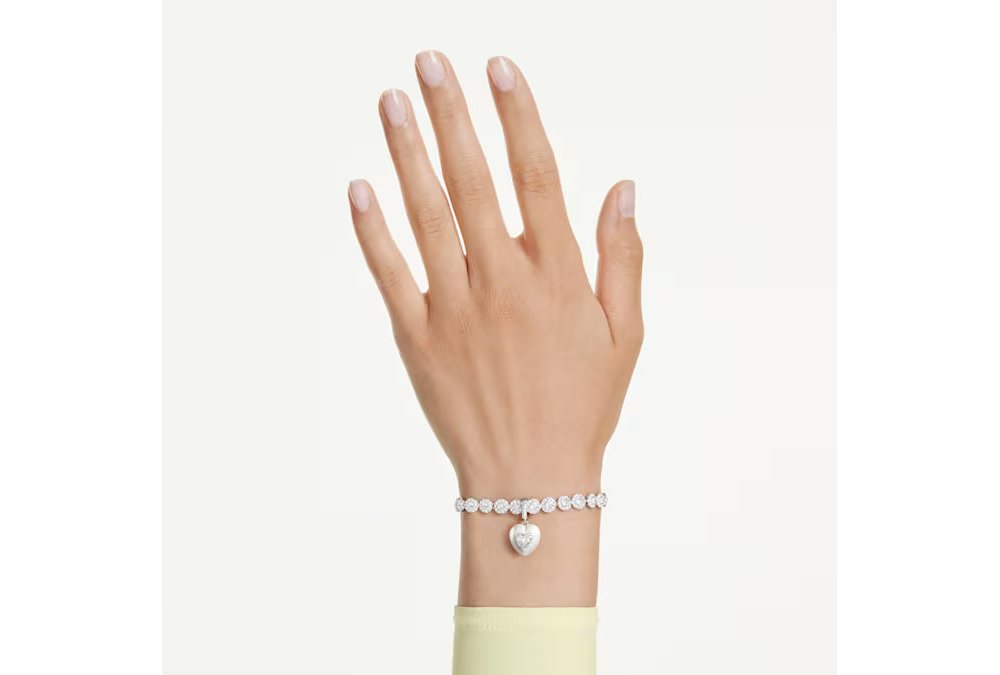 Charm Idyllia Taglio misto, Rivestimento color perla, Cuore, Bianco, Placcato rodio