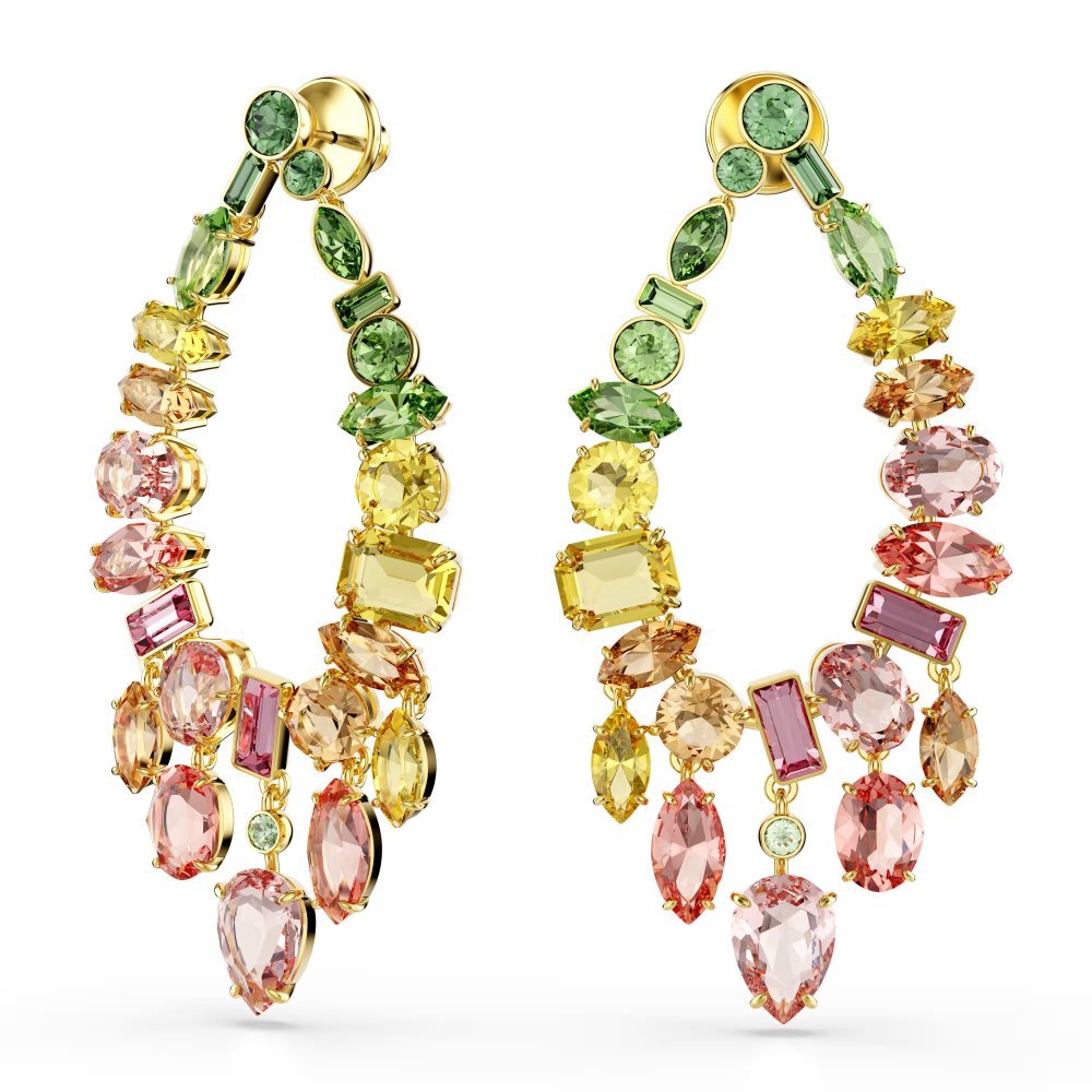 Orecchini pendenti Gema Taglio misto, Chandelier, Multicolore, Placcato color oro