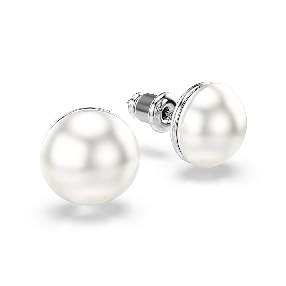 Orecchini a lobo Matrix Crystal Pearl, Bianchi, Placcato rodio