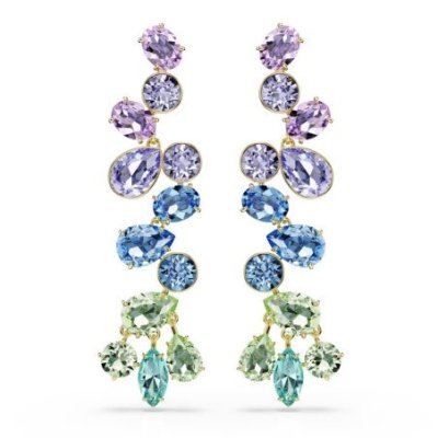 Orecchini pendenti Gema Taglio misto, Chandelier, Lunghi, Multicolore, Placcato color oro