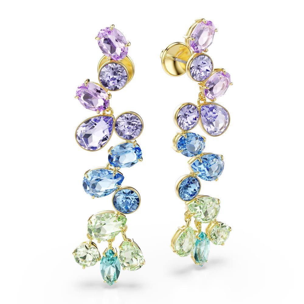 Orecchini pendenti Gema Taglio misto, Chandelier, Lunghi, Multicolore, Placcato color oro