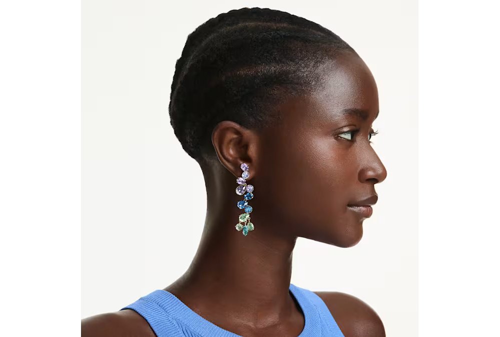 Orecchini pendenti Gema Taglio misto, Chandelier, Lunghi, Multicolore, Placcato color oro