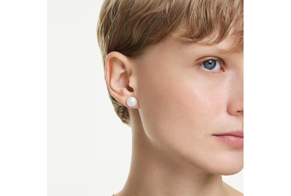 Orecchini a lobo Matrix Crystal Pearl, Bianchi, Placcato rodio