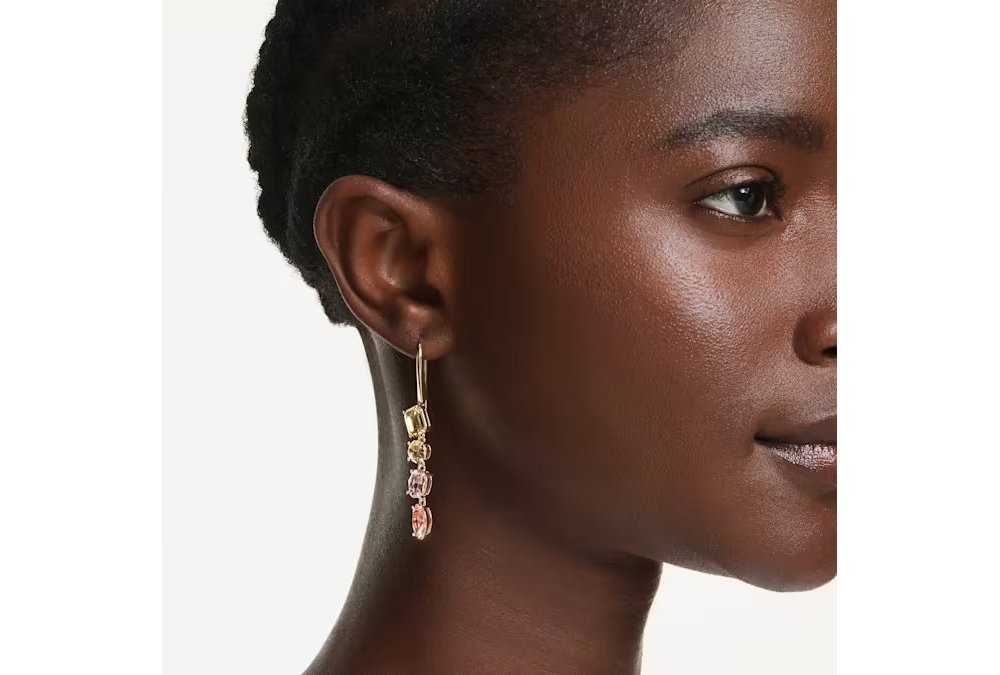 Orecchini pendenti Gema Design asimmetrico, Taglio misto, Rosa, Placcato color oro