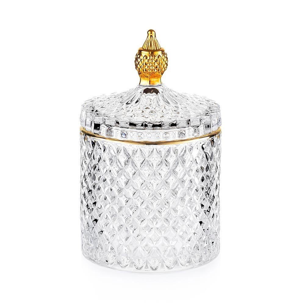 Scatola Portabonbon In Vetro Trasparente E Oro - Emo'