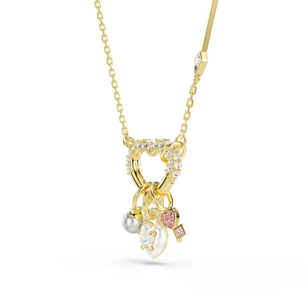 Pendente Idyllia Taglio misto, Cuore, chiave, Rosa, Placcato color oro
