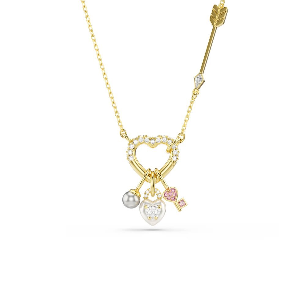 Pendente Idyllia Taglio misto, Cuore, chiave, Rosa, Placcato color oro