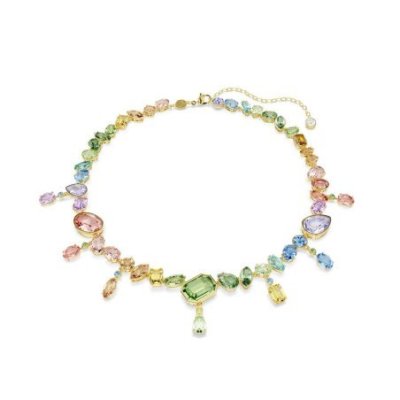 Collana Gema Taglio misto, Cristalli pendenti, Multicolore, Placcato color oro