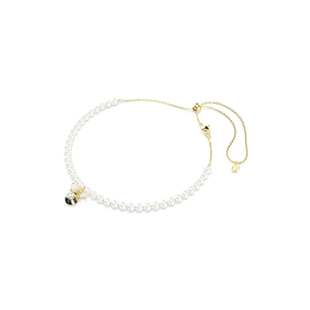 Girocollo Idyllia Crystal Pearl, Taglio misto, Ape, Bianco, Placcato color oro