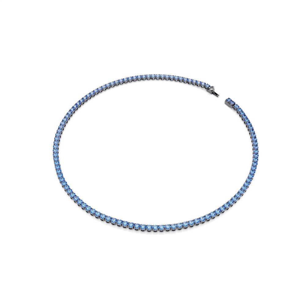Collana Tennis Matrix Taglio Round, Blu, Placcato rutenio
