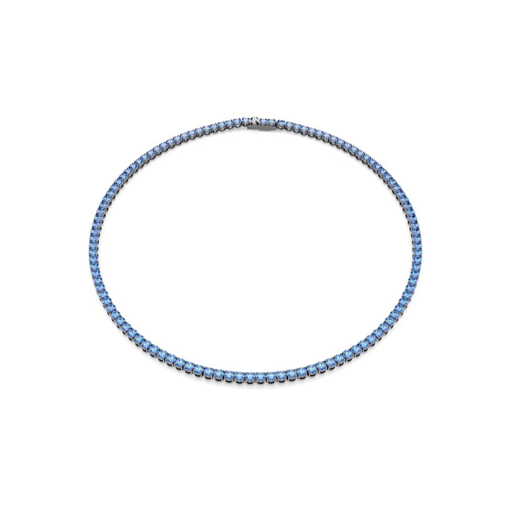 Collana Tennis Matrix Taglio Round, Blu, Placcato rutenio
