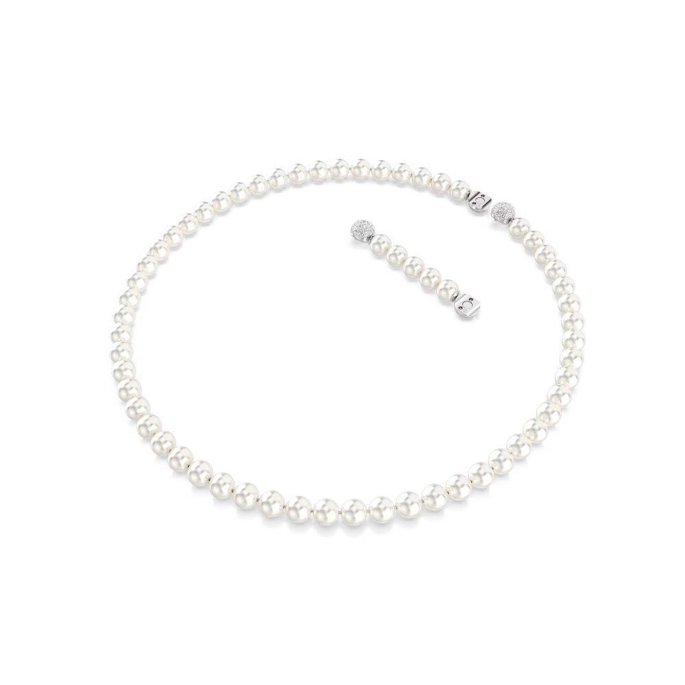 Collana Matrix Crystal Pearl, Bianca, Placcato rodio