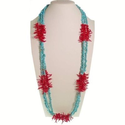 Collana REEF 3f. turchese corallo ematite madrep oro lunga