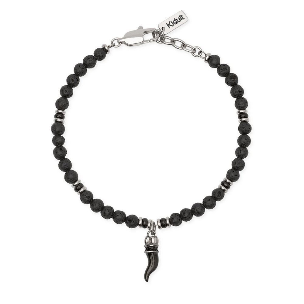 Bracciale In Acciaio 316L Pvd Nero Con Pietra Lava - Kidult