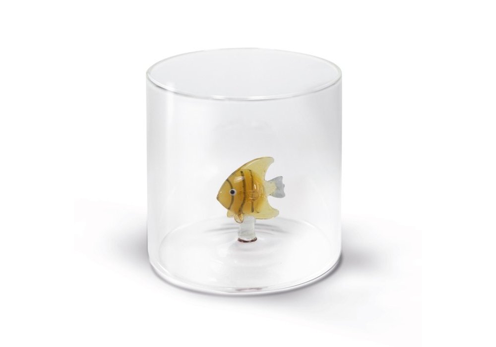Bicchiere In Vetro Borosilicato Con Pesce Oro - Wd Lifestyle