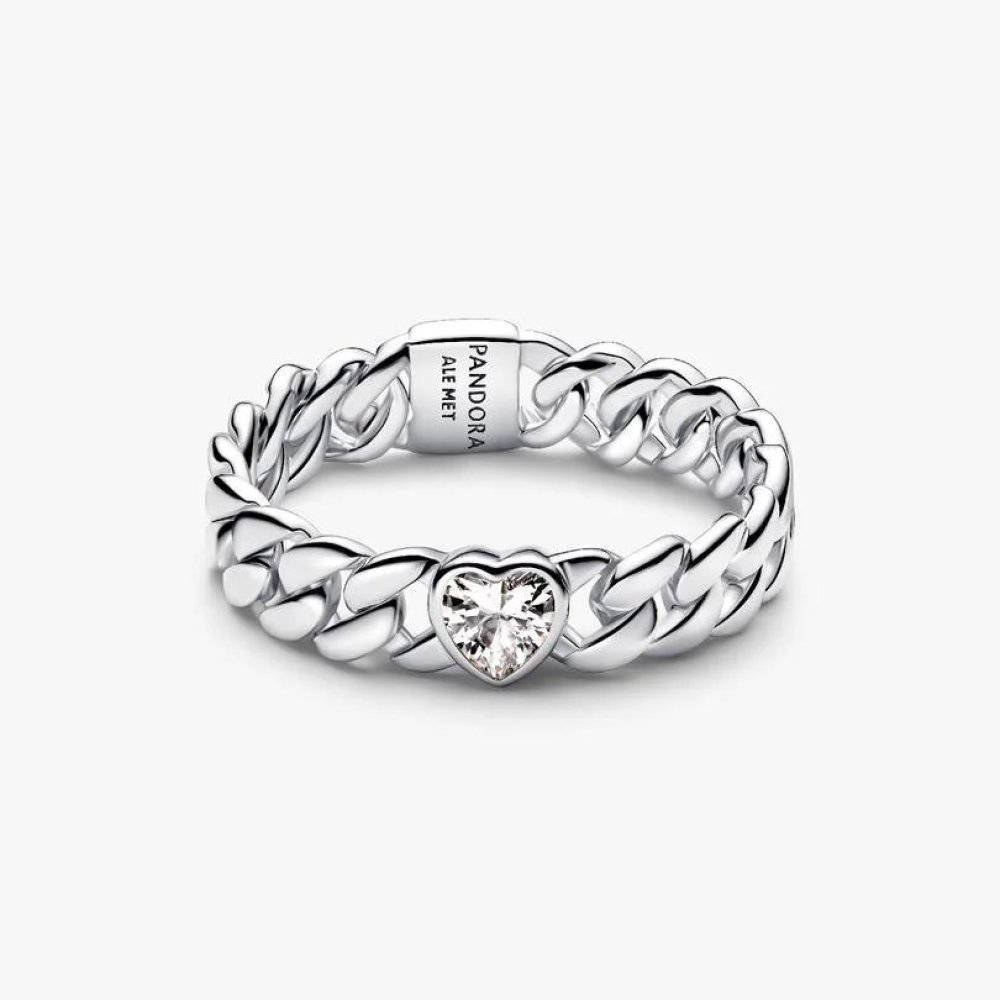 Anello Catena Maglia Cubana con Cuore