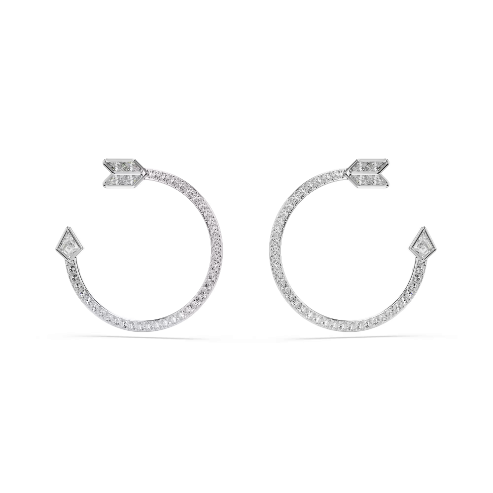 Orecchini a cerchio Idyllia Taglio misto, Freccia, Bianchi, Placcato rodio