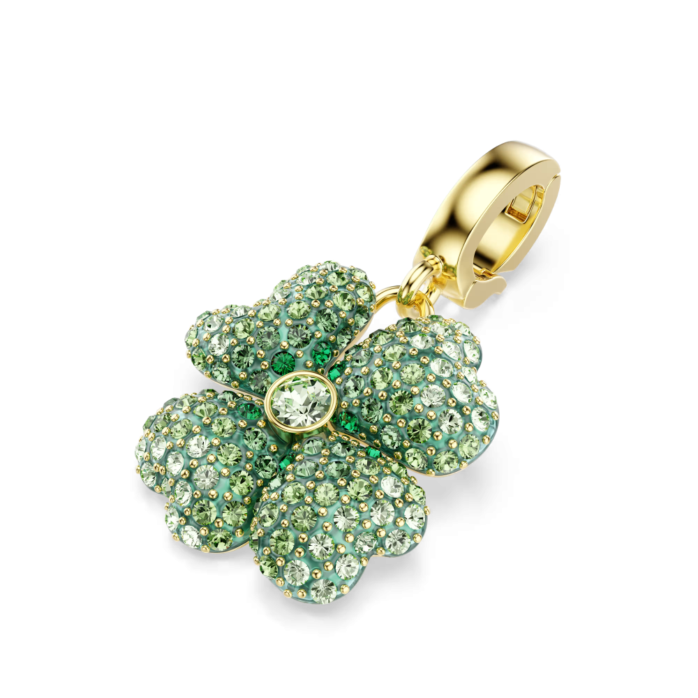 Charm Idyllia Quadrifoglio, Verde, Placcato color oro