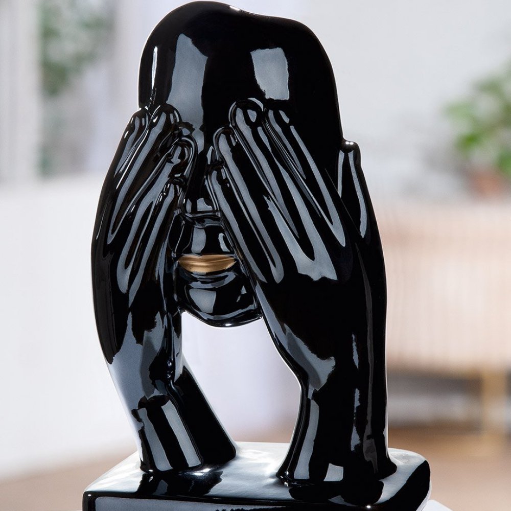 Gilde - Figura Testa 'Nichts Sehen' - Ceramica - Nero