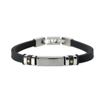 Kidult - Bracciale In Acciaio - Silicone Nero - Pvd Giallo