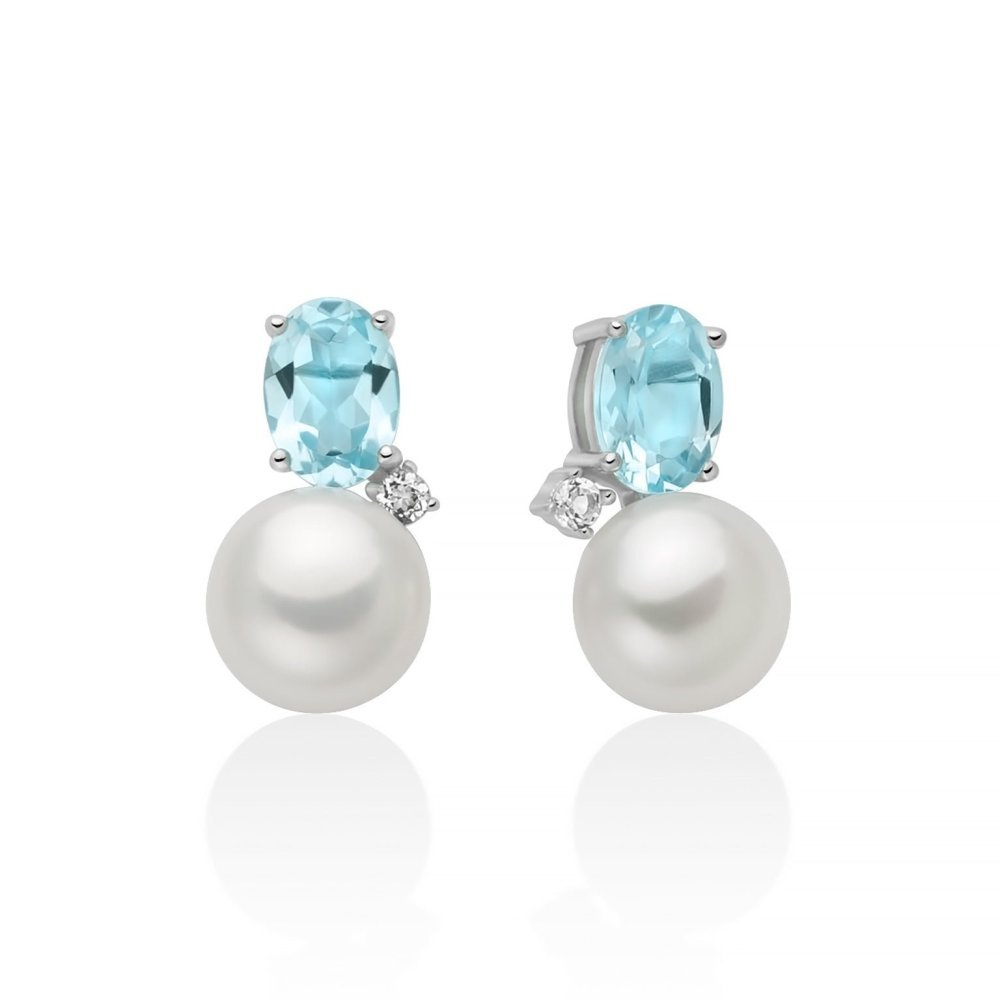 Orecchini A Lobo Celestia Con Perle Oriente E Gemma Del Cielo - Miluna