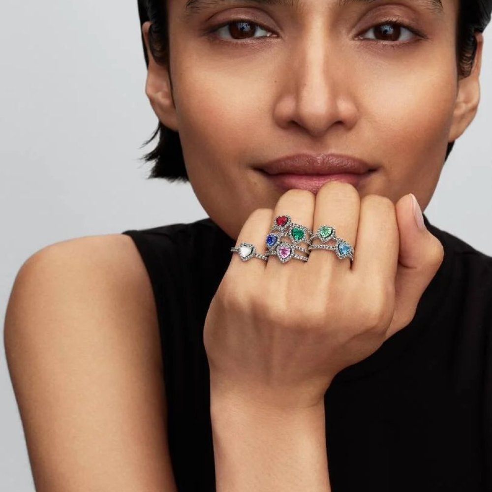 Anello Cuore Blu Principessa Elevato con Cristallo di Nascita di Settembre