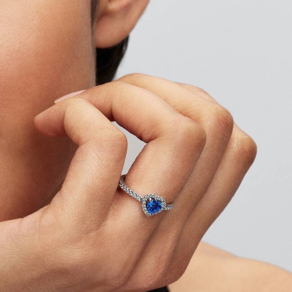 Anello Cuore Blu Principessa Elevato con Cristallo di Nascita di Settembre