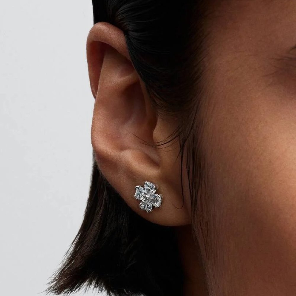 Orecchini a Bottone Quadrifoglio Fortunato Scintillante