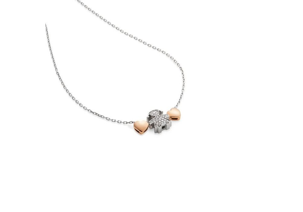 Le Bebe' - Collana Sagoma Bimba - Oro Bianco - Diamanti
