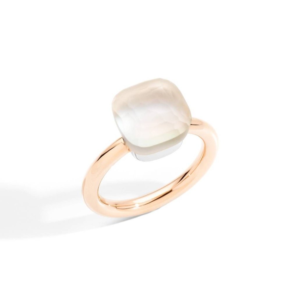 Anello Pomellato in oro rosa e bianco con topazio bianco e madreperla