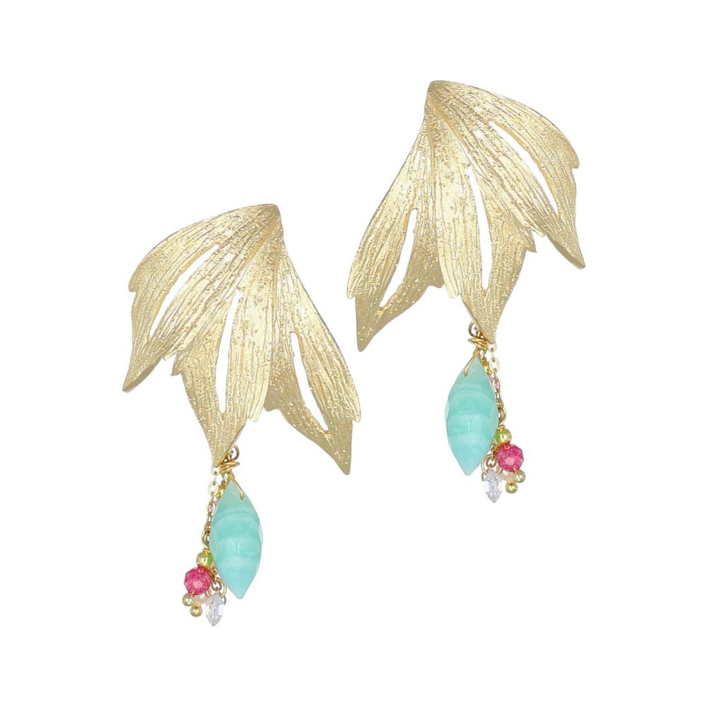 Orecchini A Foglia Con Pietre Colorate - Nivy