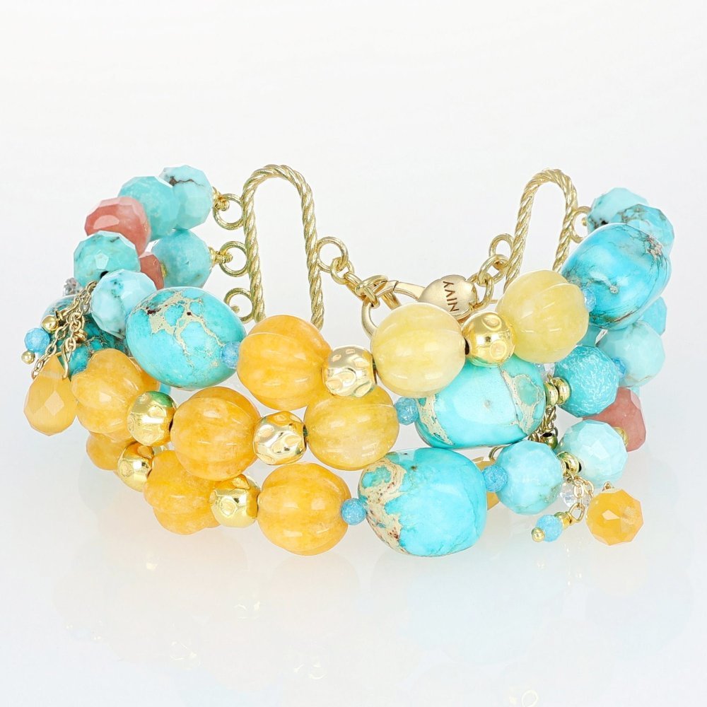 Bracciale Multifilo Con Giada E Turchese - Elina - Nivy