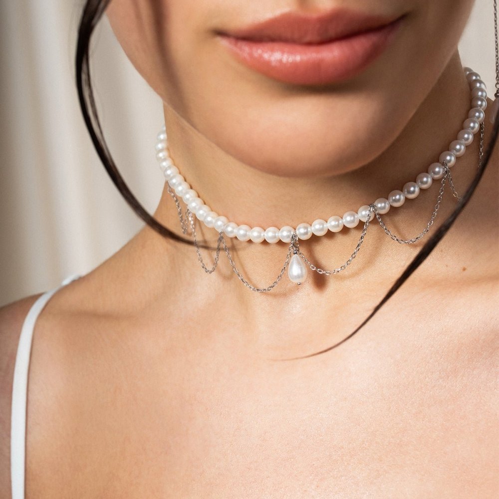 Rue Des Mille - Choker Merletto - Argento - Perle