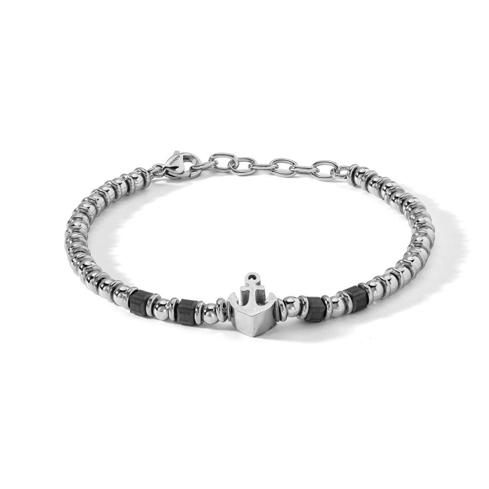 Bracciale Ancora In Acciaio Ed Ematite Grigia - Comete Gioielli