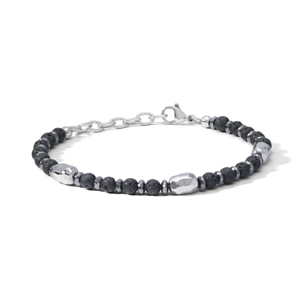 Bracciale Acciaio Con Pietra Lavica Ed Ematite - Comete Gioielli