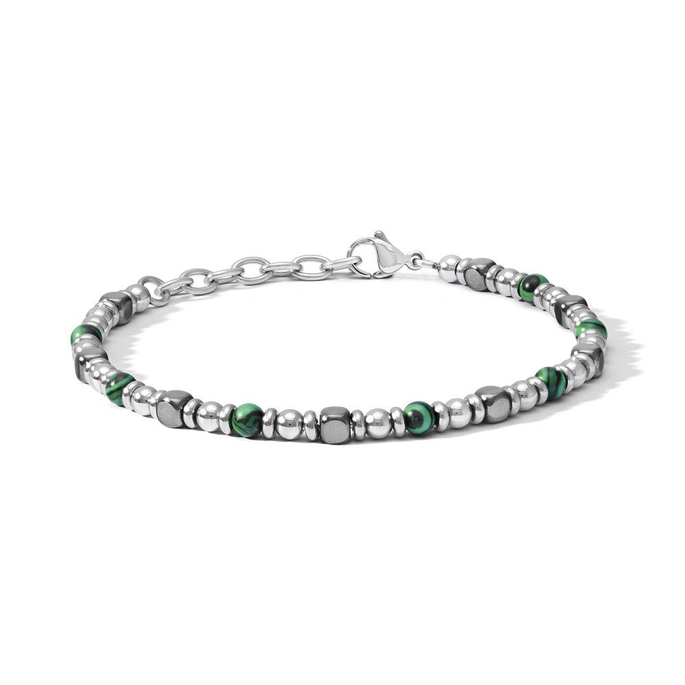 Bracciale Acciaio Con Malachite E Ematite - Comete Gioielli