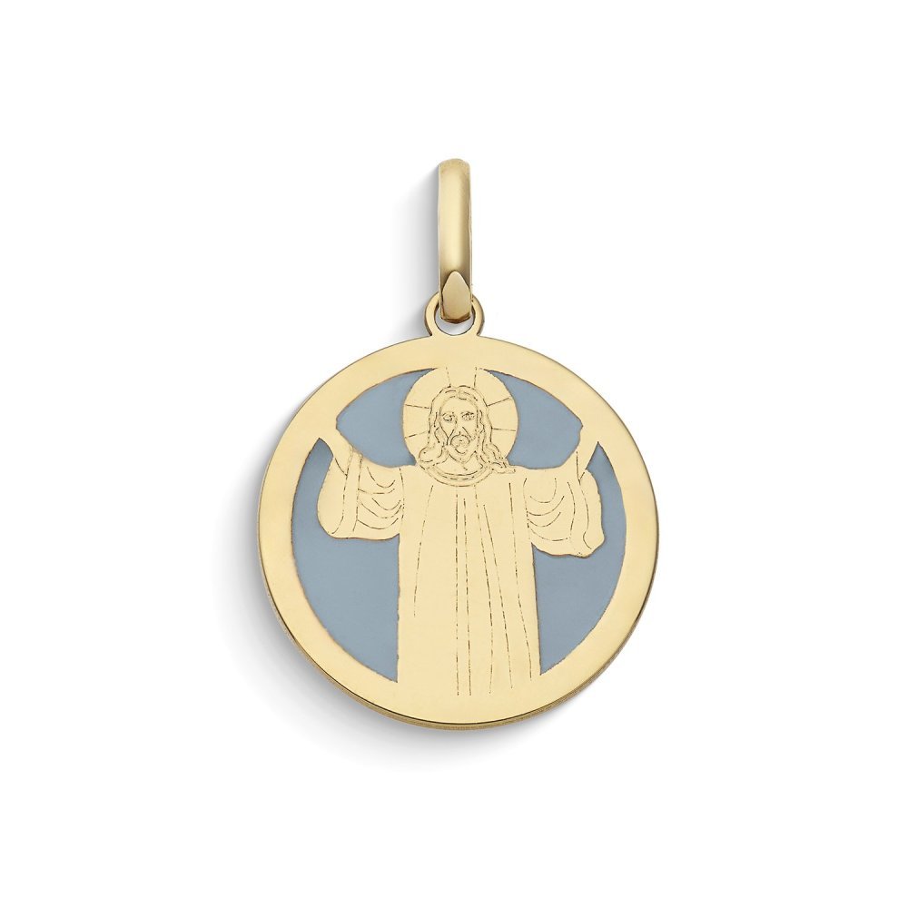 Ciondolo Rotondo Con Icona Gesù In Oro Giallo E Smalto - Comete Gioielli